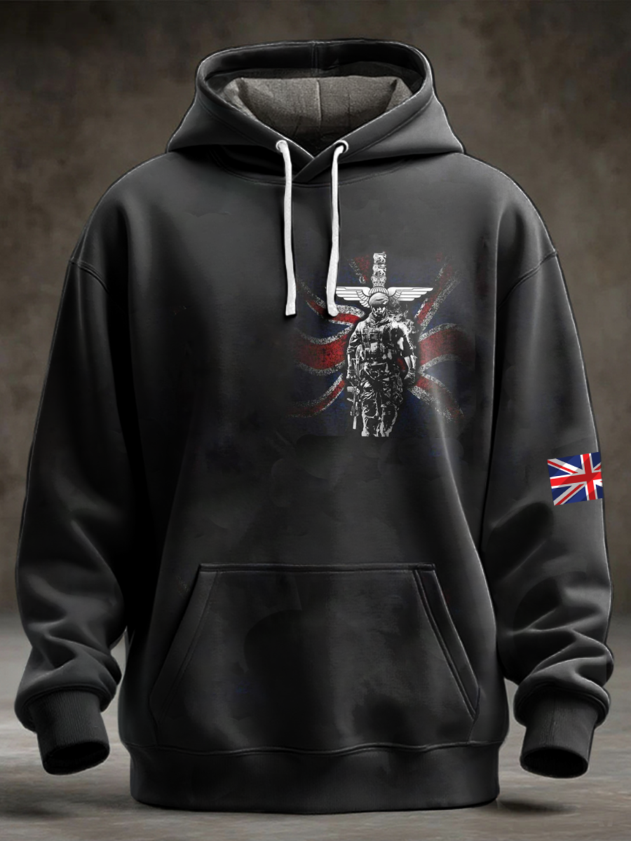 Men's  British Veteran Oversized Drop-Shoulder Hoodie with Pockets