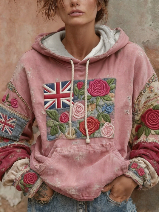 Women's Union Jack and rose print hoodie