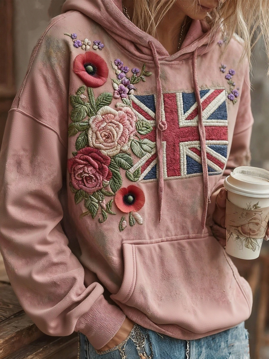 Women's British flag and poppies hoodie