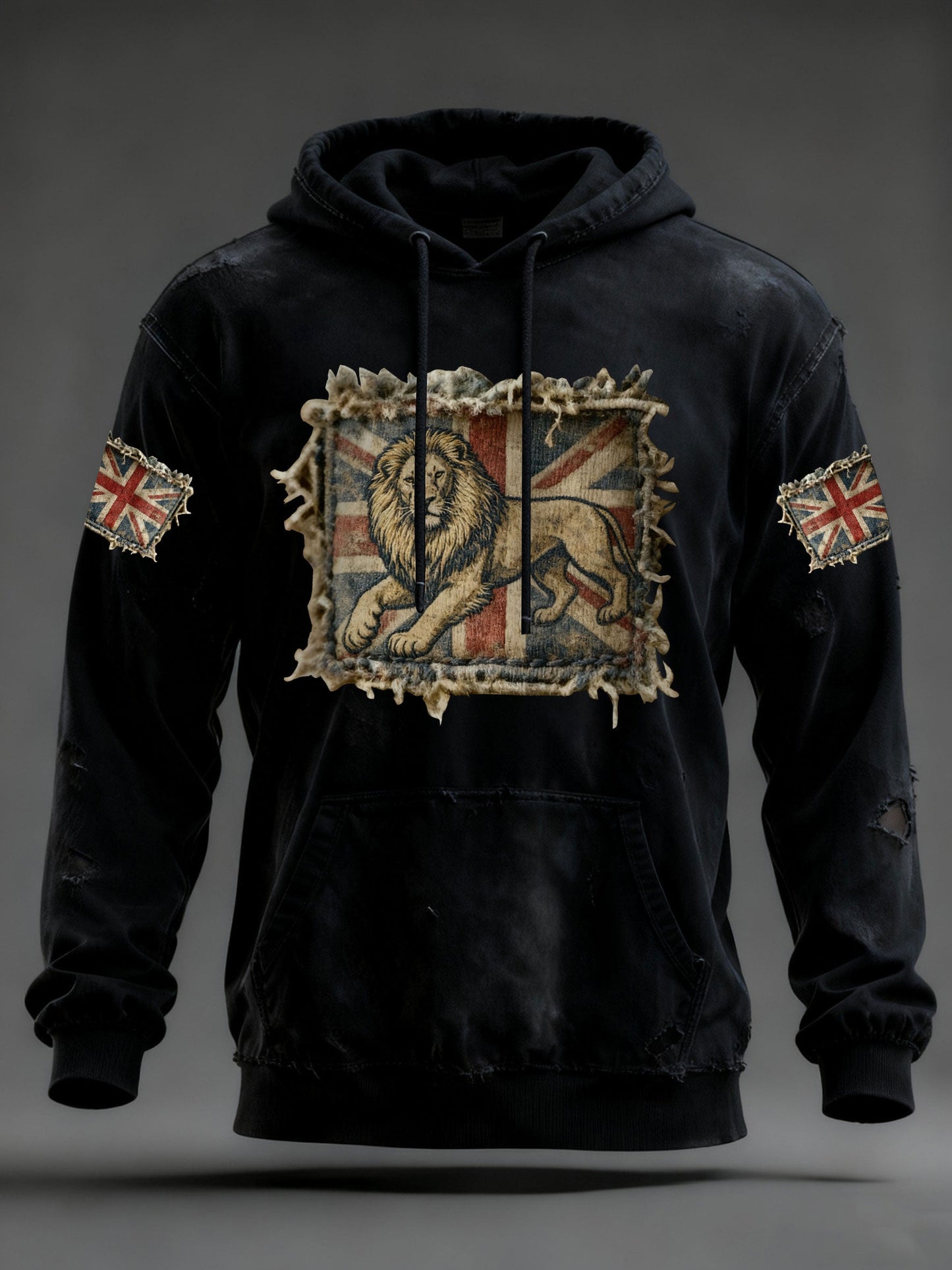 Men's Vintage England Flag Lion Printed Hoodie