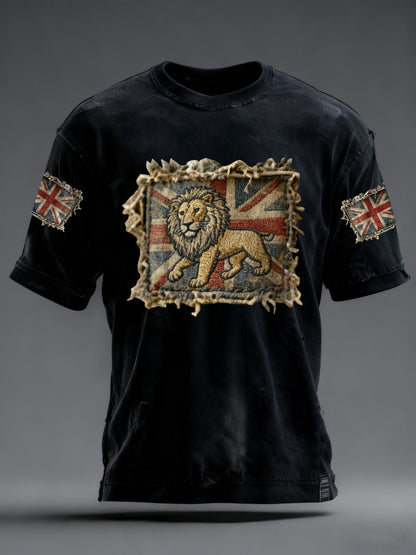 Men's Vintage England Flag Lion Printed T-shirt