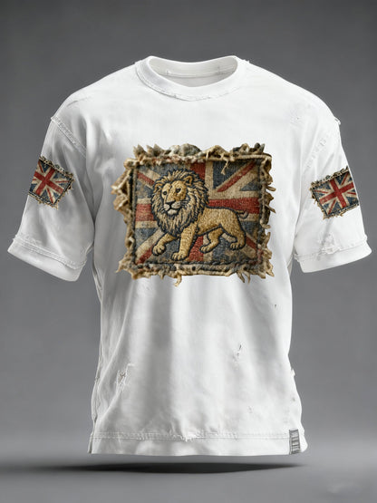 Men's Vintage England Flag Lion Printed T-shirt