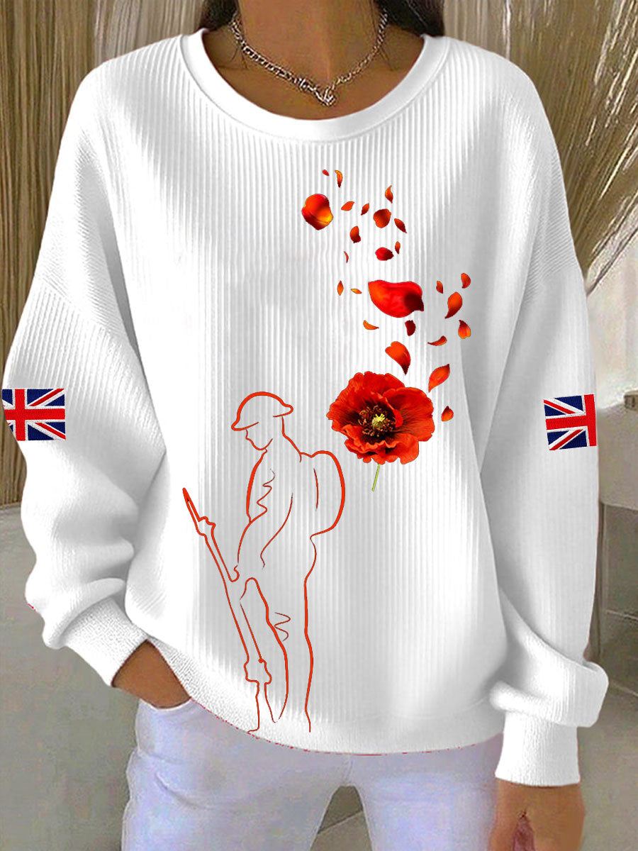 Women's Remembrance Day Lest We Forge Ribbed Round-Neck Sweatshirt
