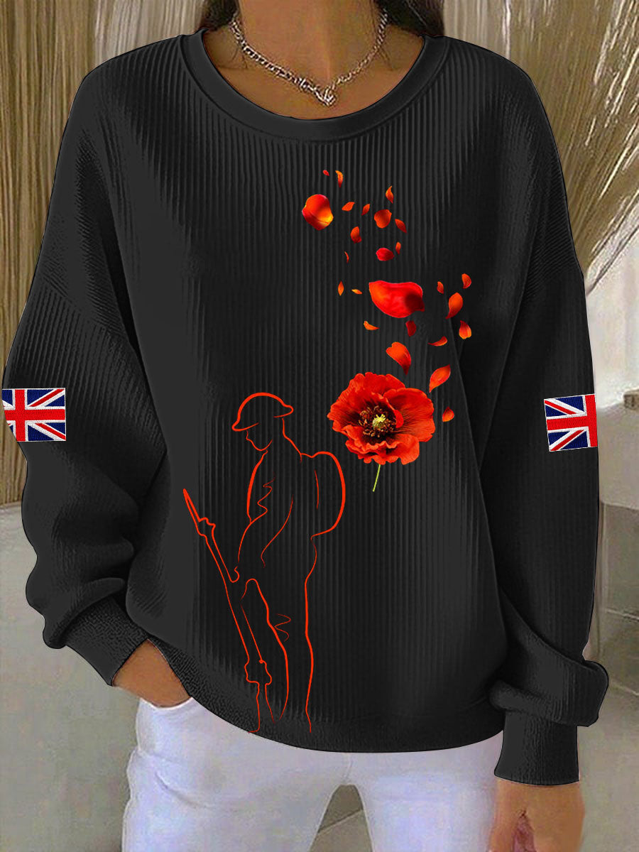 Women's Remembrance Day Lest We Forge Ribbed Round-Neck Sweatshirt