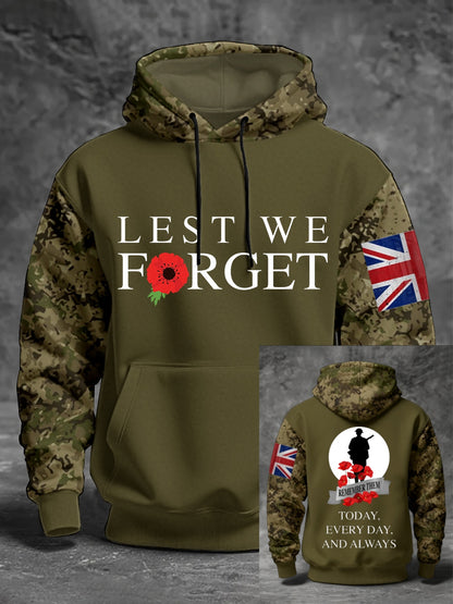 Men's 11th November Remembrance Day LEST WE'S FORGET Poppy Remembrance Hoodie