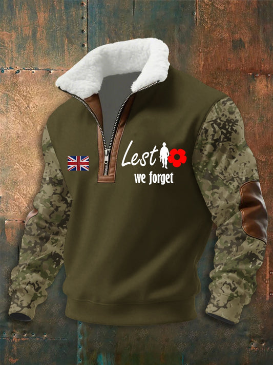 Men's Remembrance Day Lest We Forget aggy Zip-up Hoodie