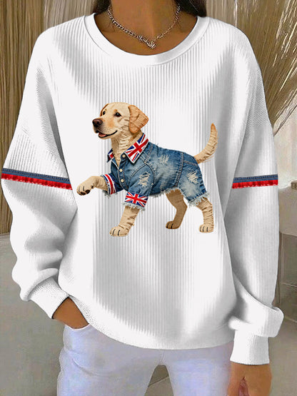 Women's British Style Labrador  Print Casual Sweatshirt