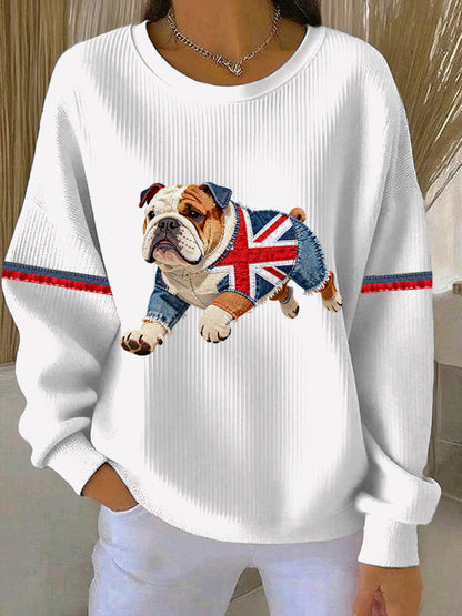 Women's British Style Bulldog  Print Casual Sweatshirt