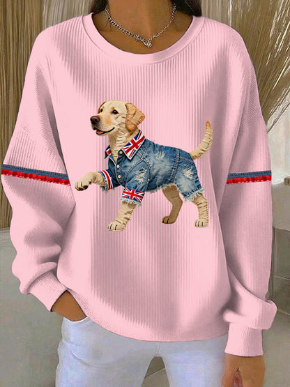 Women's British Style Labrador  Print Casual Sweatshirt