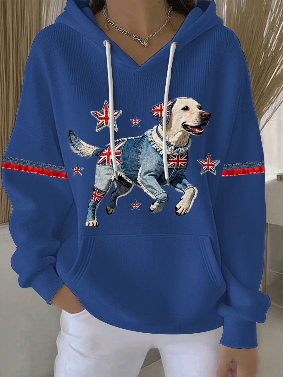 Women's British Style Labrador Print Casual Hoodie