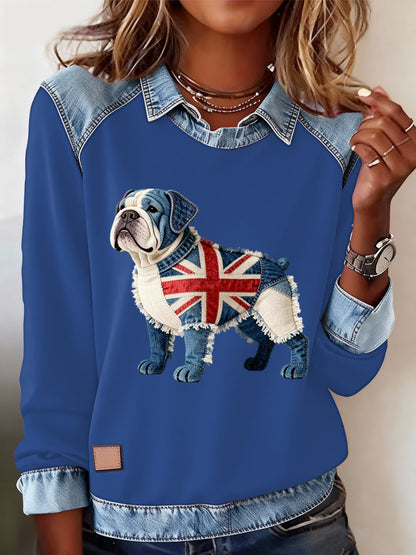 Women's British Style Bulldog Labrador Print Casual Top