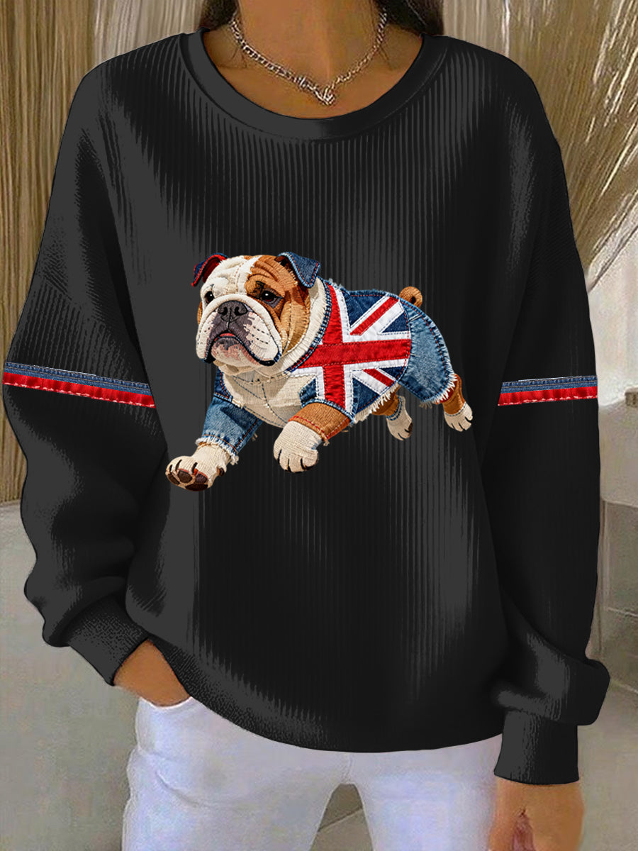 Women's British Style Bulldog  Print Casual Sweatshirt