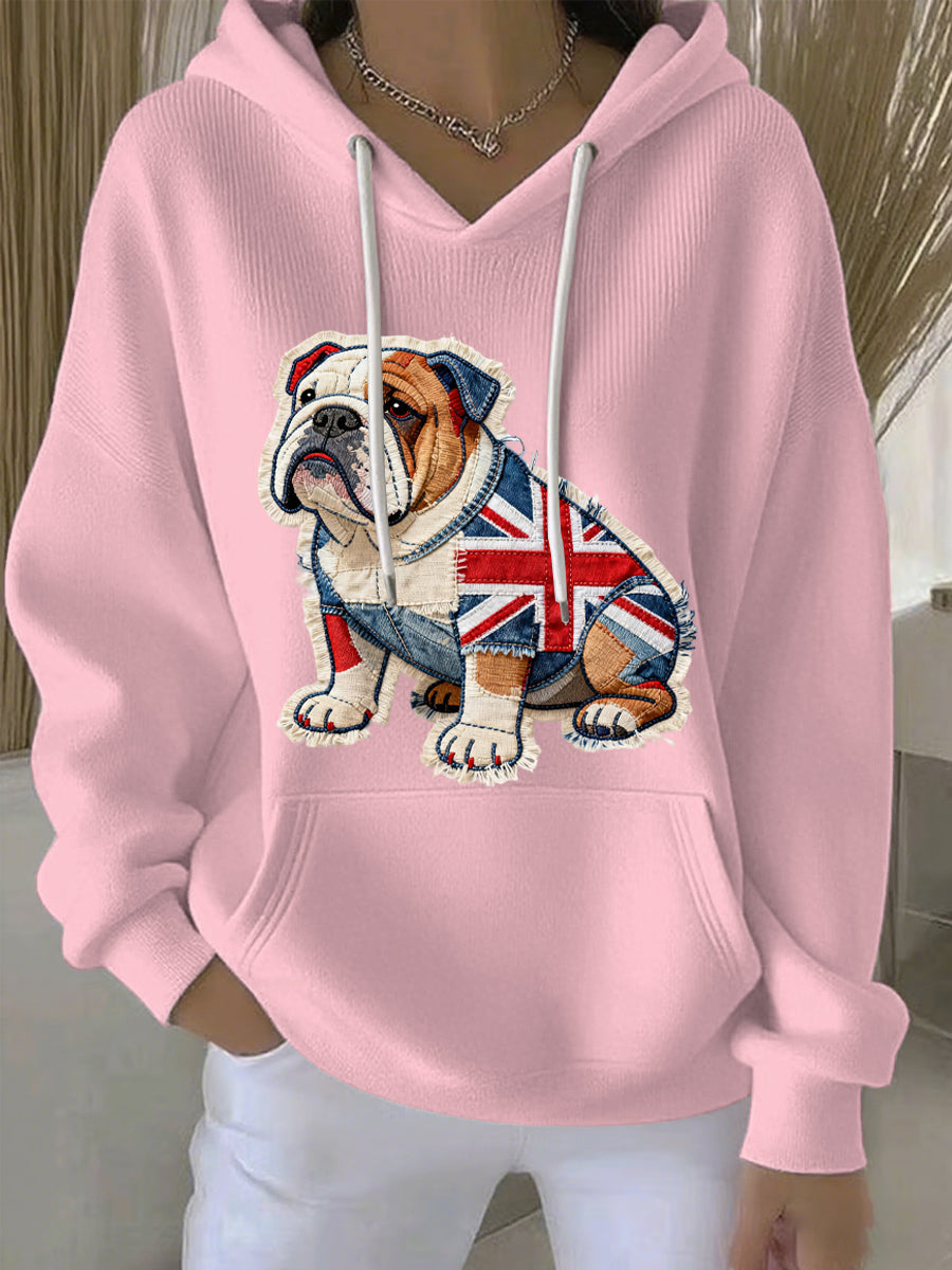 Women's British Style Bulldog Print Casual Hoodie