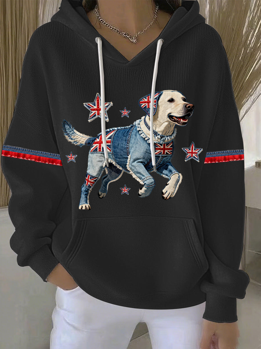 Women's British Style Labrador Print Casual Hoodie