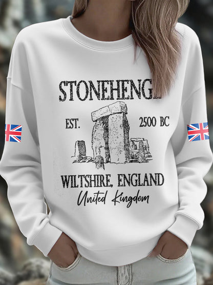 Women's UK Yule Stonehenge Happy Solstice Printed Sweatshirt