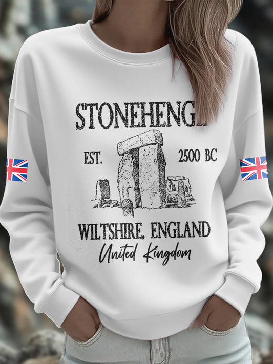 Women's UK Yule Stonehenge Happy Solstice Printed Sweatshirt