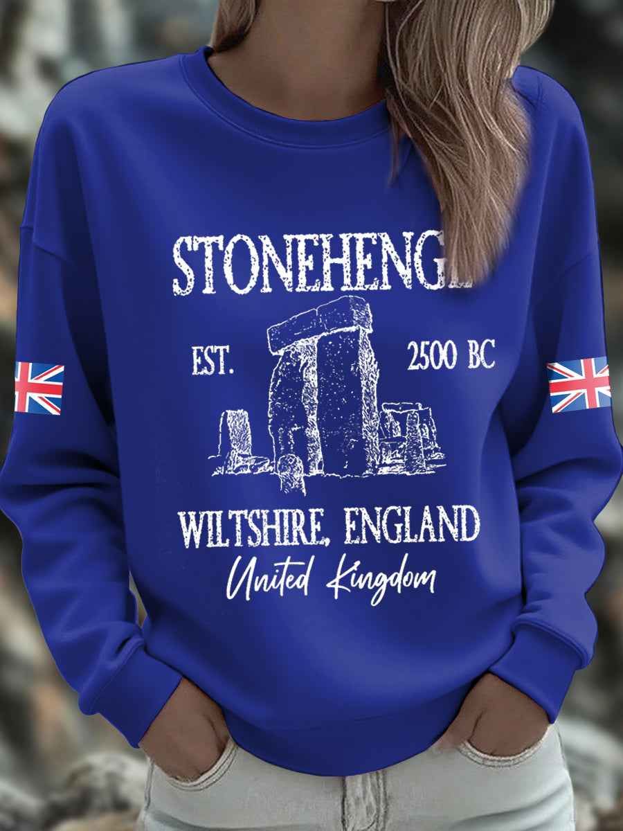 Women's UK Yule Stonehenge Happy Solstice Printed Sweatshirt