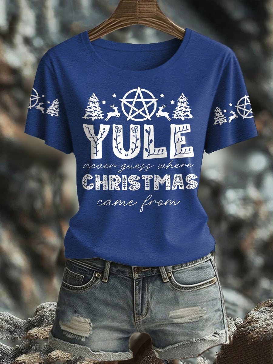 Women's UK Yule Stonehenge Happy Solstice Printed T-Shirt