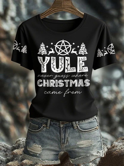 Women's UK Yule Stonehenge Happy Solstice Printed T-Shirt