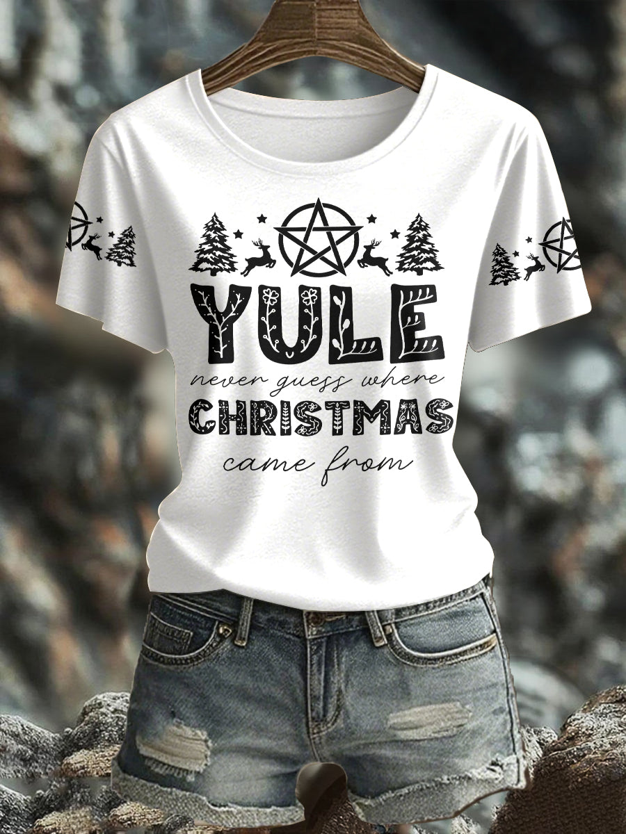 Women's UK Yule Stonehenge Happy Solstice Printed T-Shirt