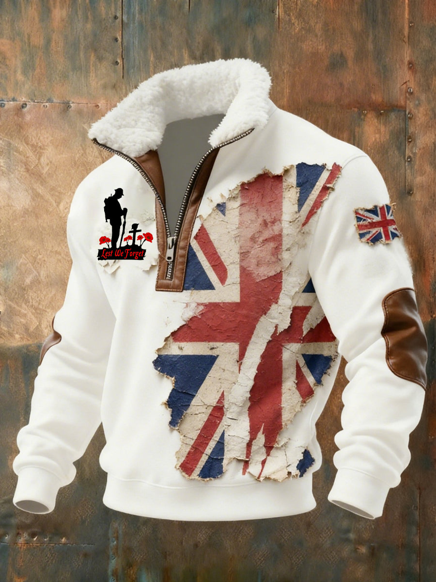 Men's Memorial Day "Forget Me Not" Poppy Fur Collar Sweatshirt