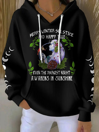 Women's UK Yule Stonehenge Happy Solstice Printed Hoodie
