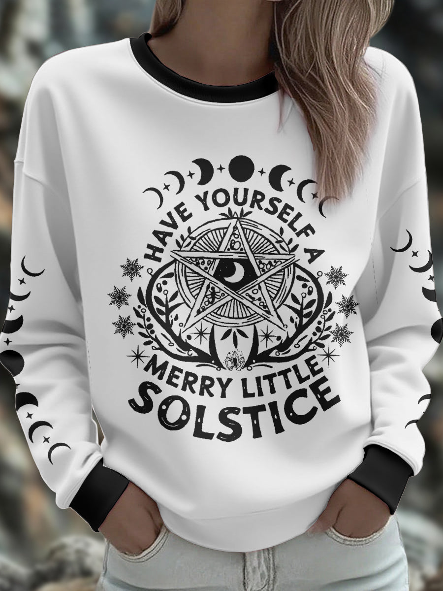 Women's UK Yule Stonehenge Happy Solstice Printed Sweatshirt