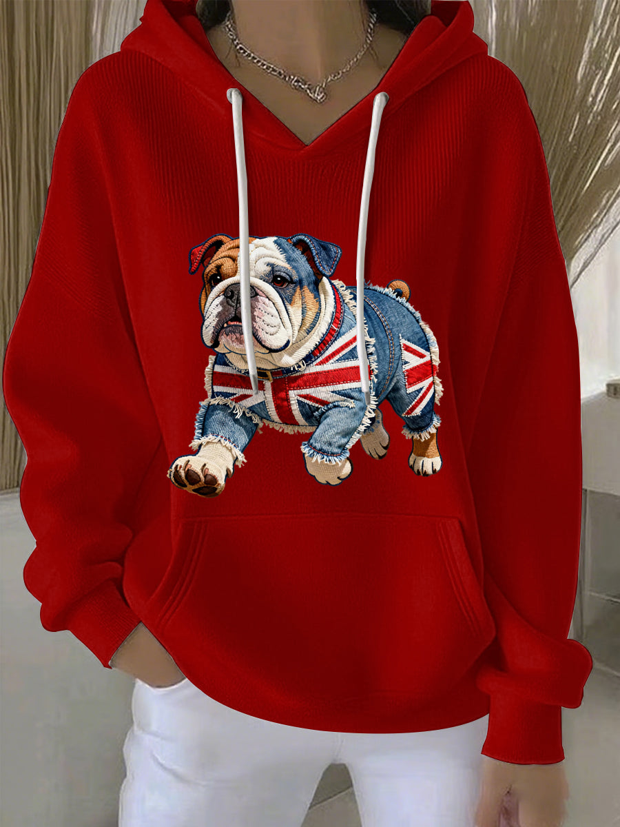 Women's British Style Bulldog Print Casual Hoodie