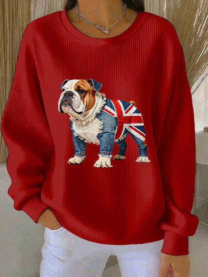 Women's British Style Bulldog Print Casual Sweatshirt