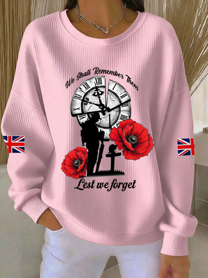 Women's Remembrance Day Lest We Forget Ribbed Round-Neck Sweatshirt