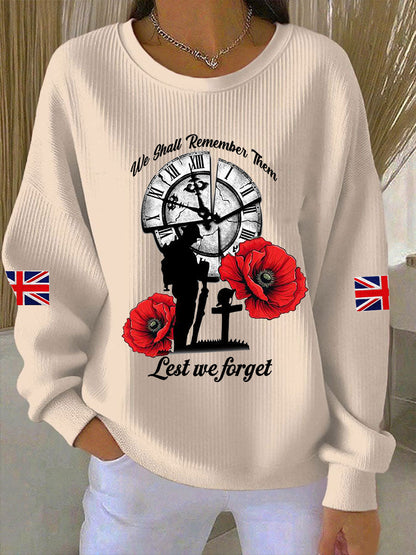 Women's Remembrance Day Lest We Forget Ribbed Round-Neck Sweatshirt