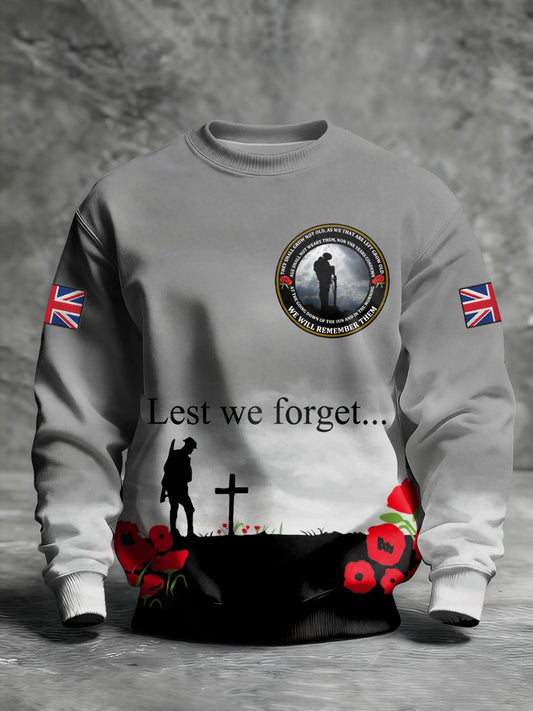 Men's Remembrance Day Lest We Forget Printed Sweatshirt