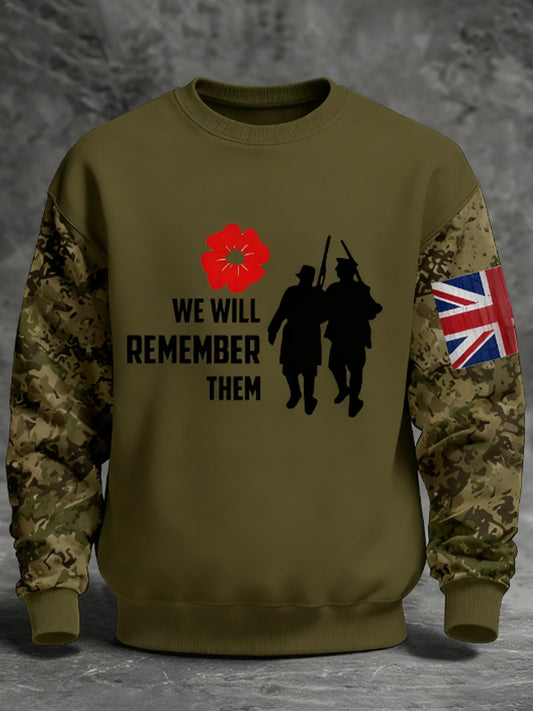 Men's 11th November Remembrance Day LEST WE'S FORGET Poppy Remembrance Crew Neck Sweatshirt