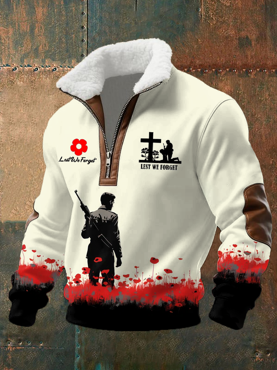 Men's Lest We Forget Printed baggy zip-up hoodie