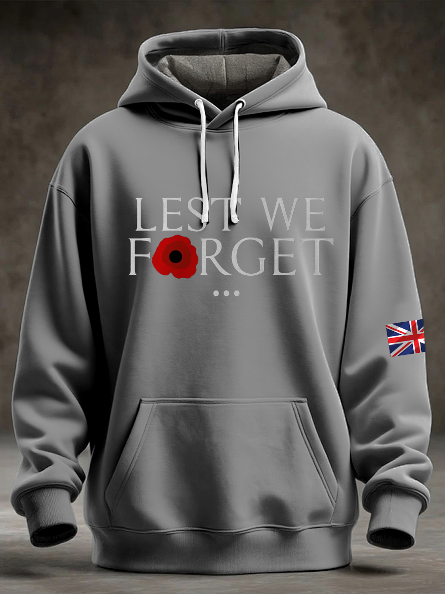 Men's Lest We Forget Printed Oversized Drop-Shoulder Hoodie with Pockets