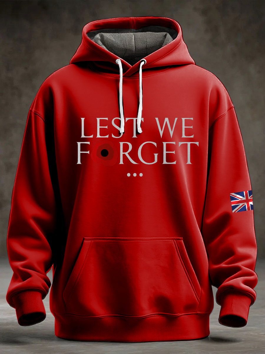 Men's Lest We Forget Printed Oversized Drop-Shoulder Hoodie with Pockets