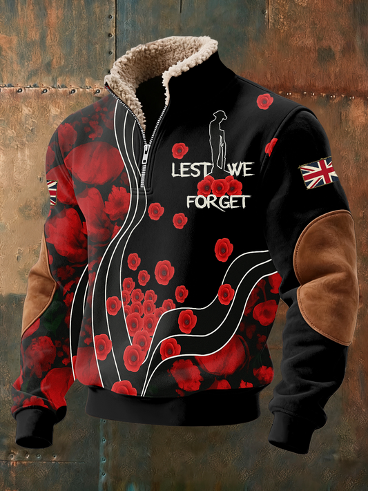 Men's Remembrance Day Lest We Forget Baggy Zip-up Hoodie