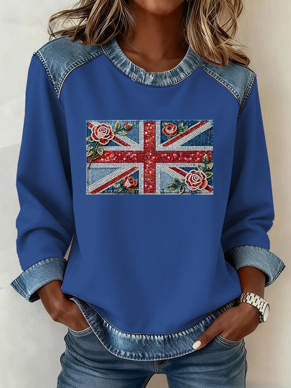 Women's British Style Pattern Patchwork Art Sweatshirt