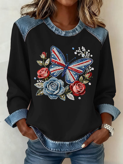 Women's British Style Pattern Patchwork Art Sweatshirt