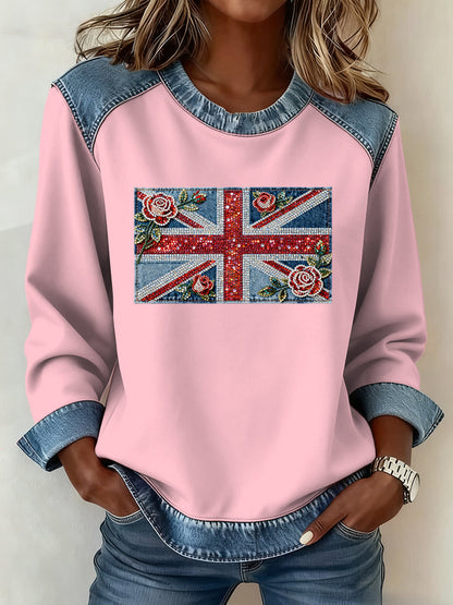 Women's British Style Pattern Patchwork Art Sweatshirt