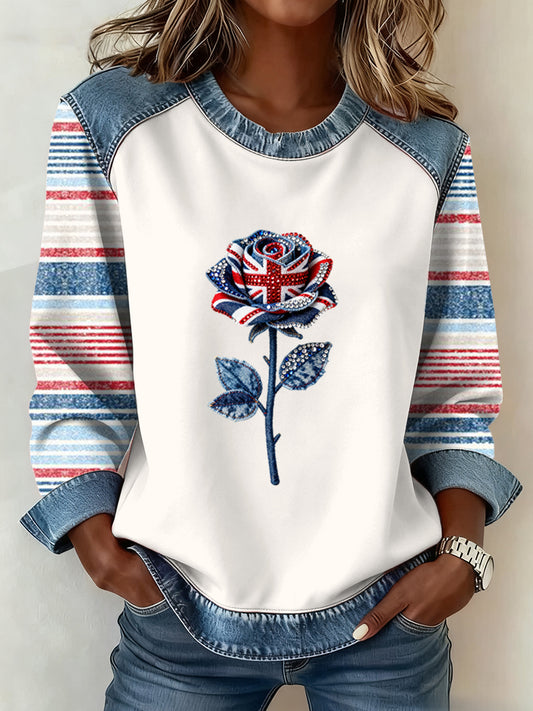 Women's British Style Pattern Patchwork Art Sweatshirt