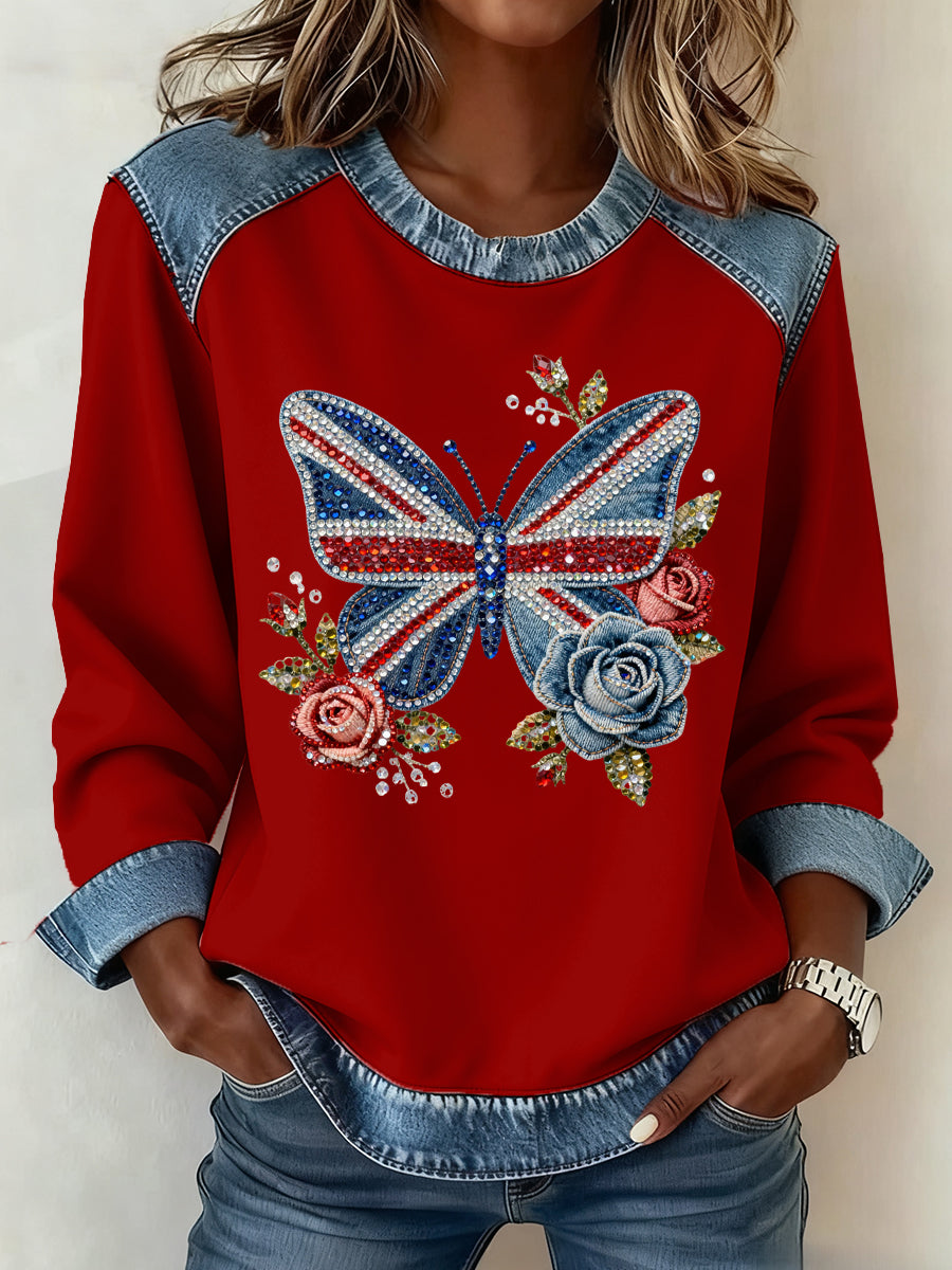 Women's British Style Pattern Patchwork Art Sweatshirt