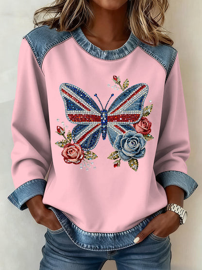 Women's British Style Pattern Patchwork Art Sweatshirt