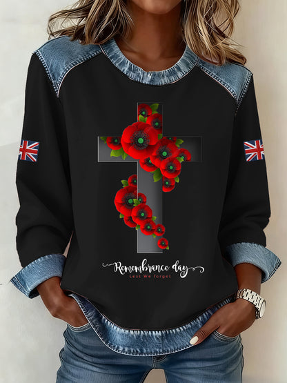 Women's Remembrance Day Pattern Patchwork Sweatshirt