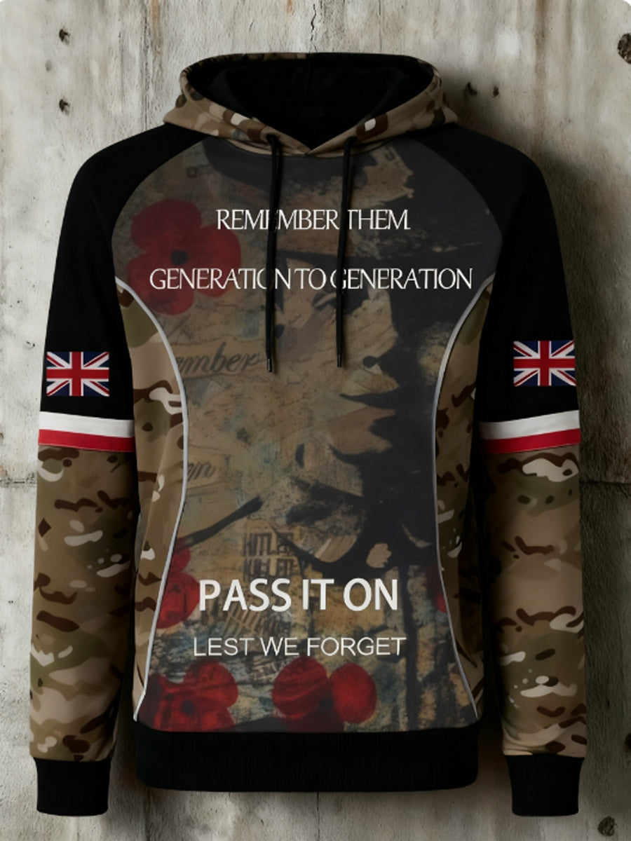 Men's 11th November Remembrance Day LEST WE'S FORGET Poppy Remembrance Hoodie