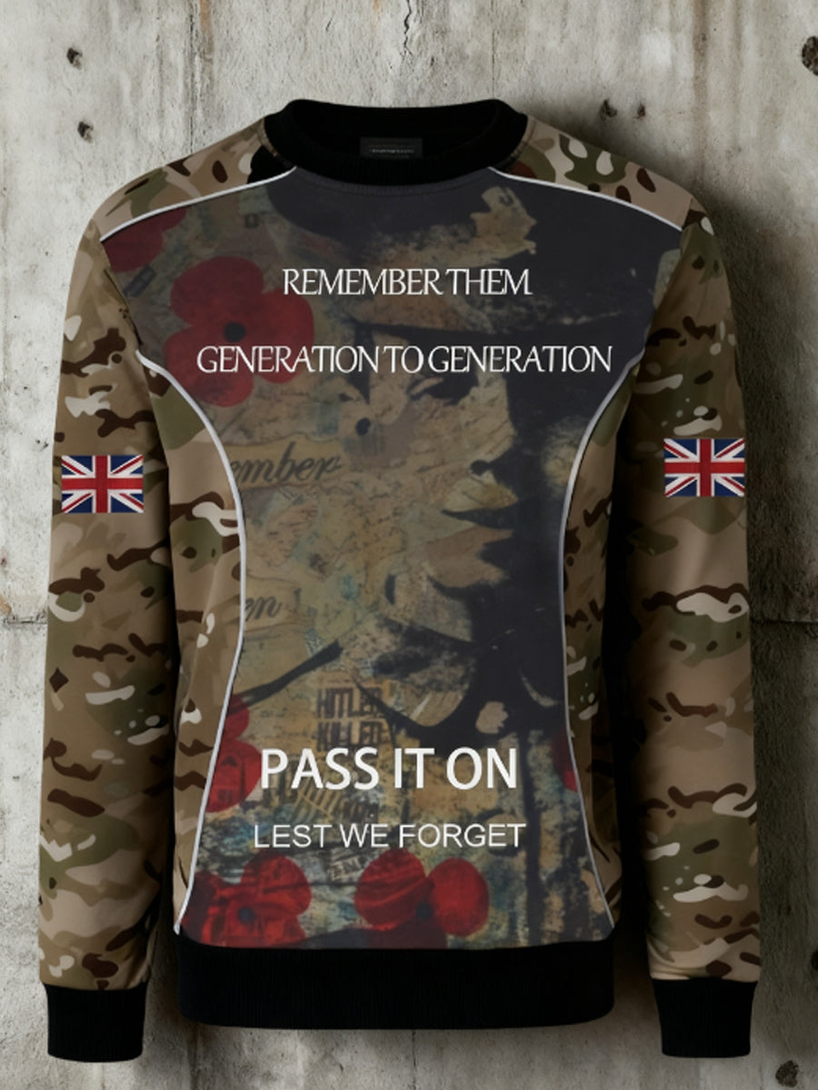 Men's 11th November Remembrance Day LEST WE'S FORGET Poppy Remembrance Crew Neck Sweatshirt