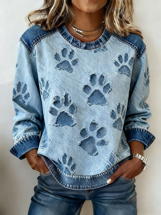 Women's denim dog paw sweatshirt