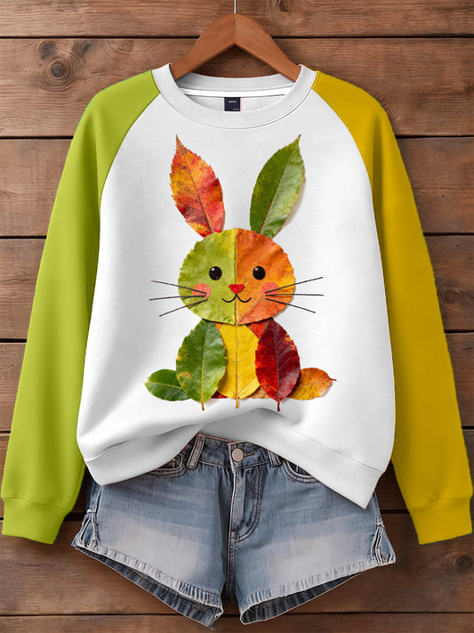 Women's Fall Leaf Bunny Pattern Sweatshirt