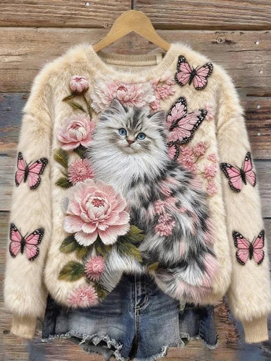 Women's Retro Animal Art Print Comfortable Flannel Sweatshirt