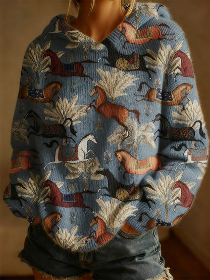 Women's Retro Horse Art Print Casual Top